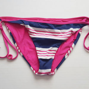 Splendid Waist Tie Bikini Swim Bottoms Striped Blue Pink Womens Size Medium NEW